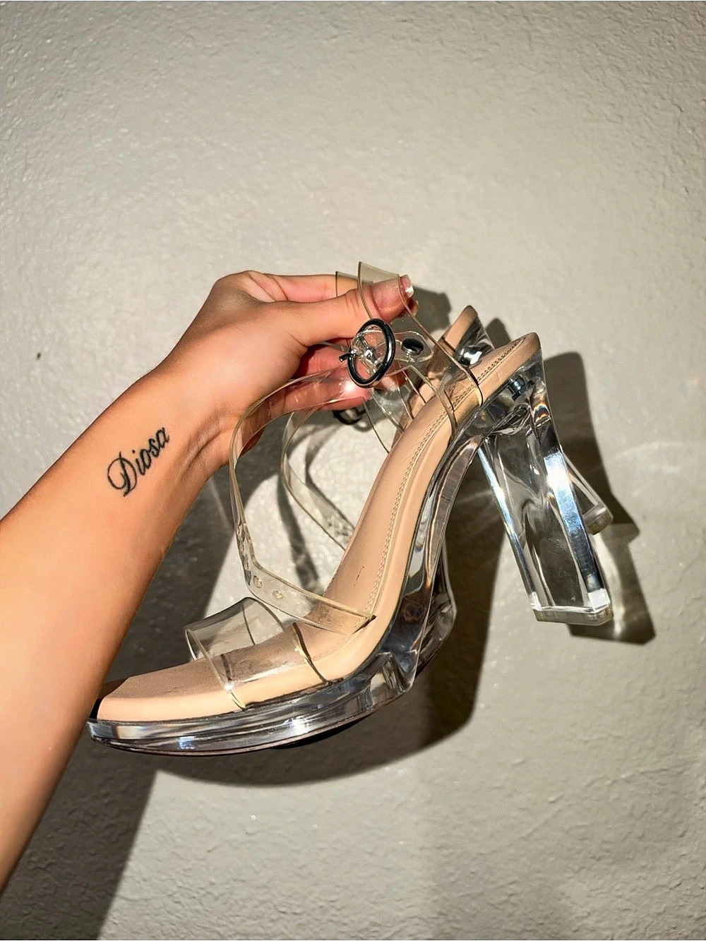 GBG Los Angeles Clear Platform Heels with Silver Heel